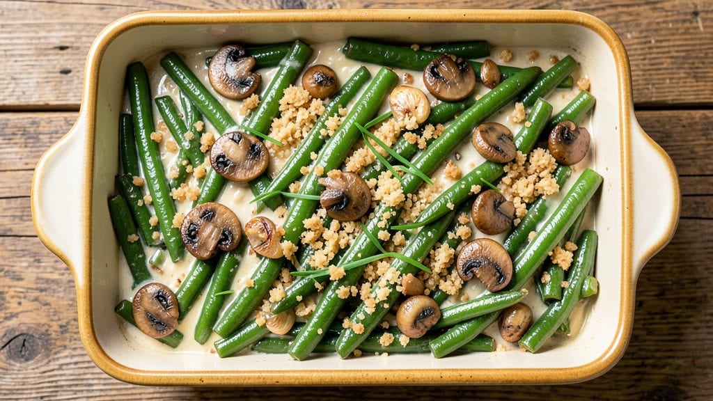 Green Bean Casserole Recipe No Cream of Mushroom Soup: Crispy Top, Cheesy, One-Pan Magic